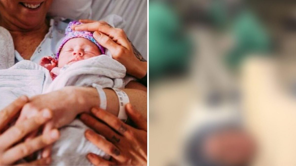Noticia: Se hizo una foto tras haber dado a luz y con su esposo desmayado en el suelo Se hizo una foto tras haber dado a luz y con su esposo desmayado en el suelo