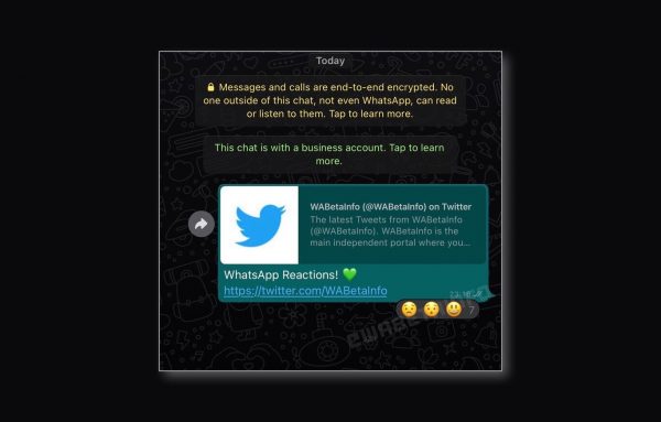 Imagen: Los usuarios pueden expresar una reacción con el emoji que quieran. Foto: WABetaInfo / WhatsApp. Imagen: Los usuarios pueden expresar una reacción con el emoji que quieran. Foto: WABetaInfo / WhatsApp.