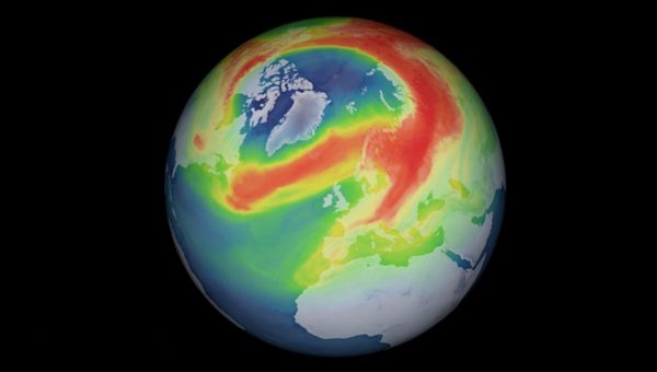 Imagen: Captura de pantalla del video de monitoreo de ozono en la estratósfera realizado por el Servicio Europeo de Monitoreo de la Atmósfera de Copérnico. Imagen: Captura de pantalla del video de monitoreo de ozono en la estratósfera realizado por el Servicio Europeo de Monitoreo de la Atmósfera de Copérnico.