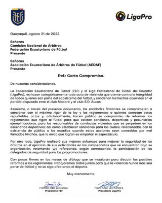 Imagen: Comunicado por parte de la Federación Ecuatoriana de Fútbol y la Liga Profesional de Fútbol Imagen: Comunicado por parte de la Federación Ecuatoriana de Fútbol y la Liga Profesional de Fútbol