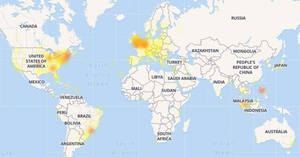 Imagen: Mapa de los problemas experimentados por Facebook. / downdetector.com Imagen: Mapa de los problemas experimentados por Facebook. / downdetector.com