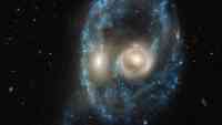 Noticia: FOTO | La NASA capta una rara colisión de galaxias con forma de un rostro siniestro FOTO | La NASA capta una rara colisión de galaxias con forma de un rostro siniestro