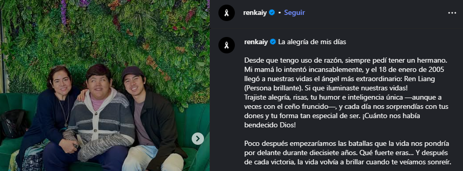 El intérprete utilizó su cuenta de Instagram para compartir la triste noticia, recordando con profundo amor a su hermano.