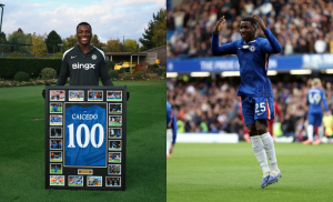 "Niño Moi" recibió una camiseta conmemorativa al cumplir 100 partidos con Chelsea FC.