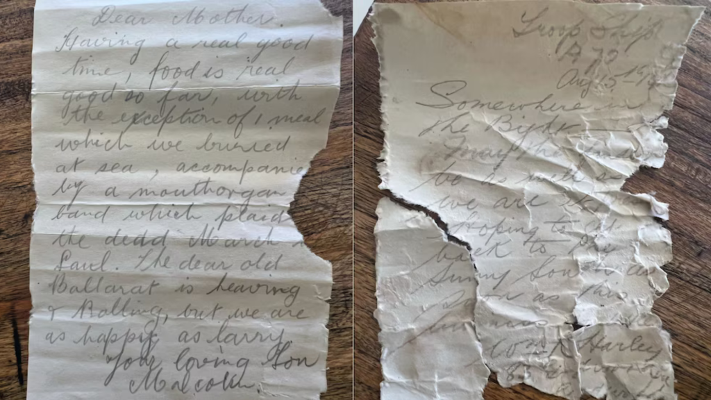 Texto original de 1916 hallado dentro de la botella: un mensaje de un soldado que viajaba hacia Europa durante la Primera Guerra Mundial.