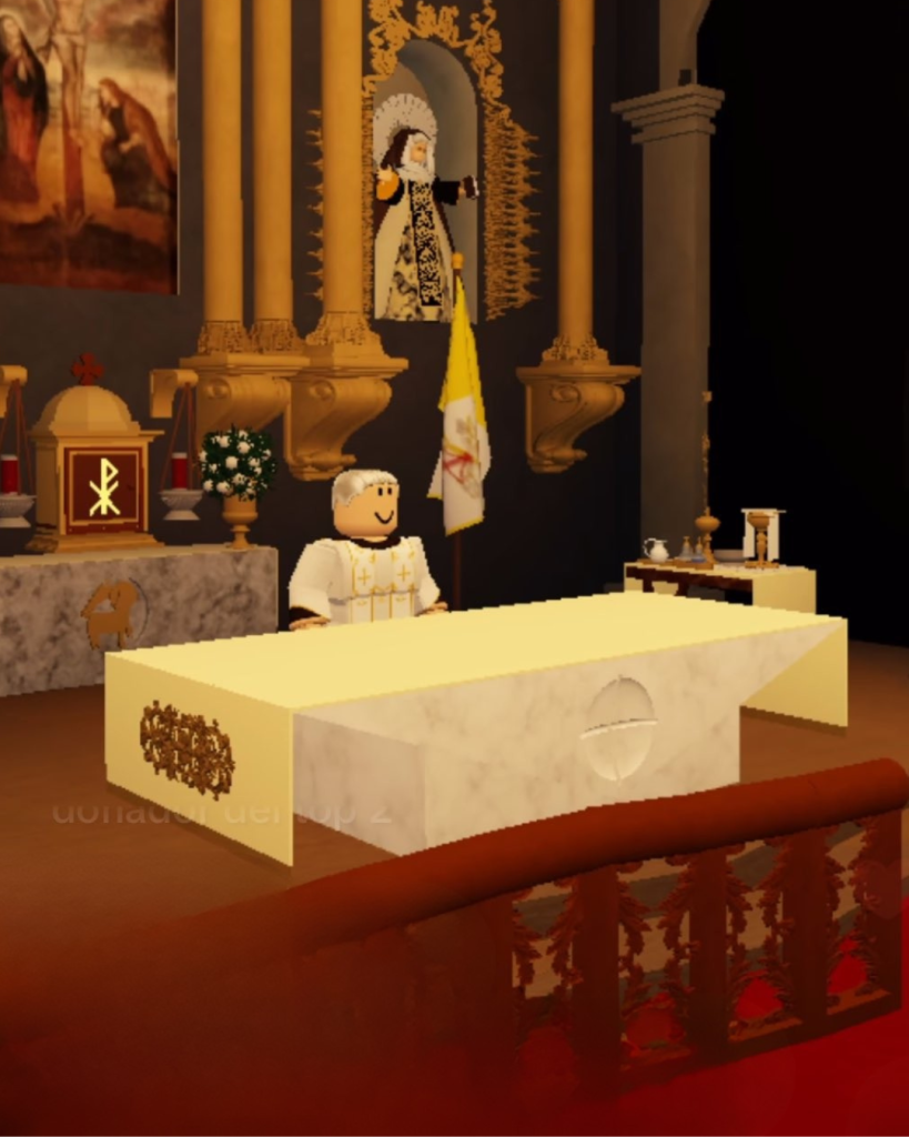 Dentro de este innovador mundo virtual, los asistentes ocupan asientos diseñados con bloques característicos de Roblox.