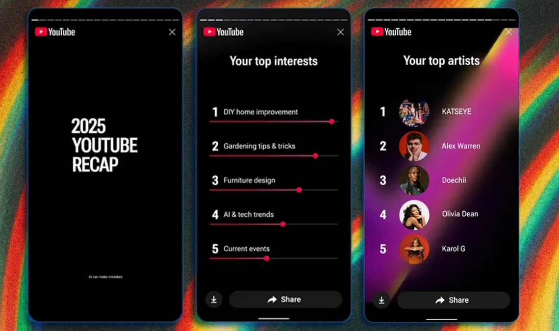 YouTube lanzó Recap 2025, su resumen anual con tus videos, canales y hábitos de visualización.