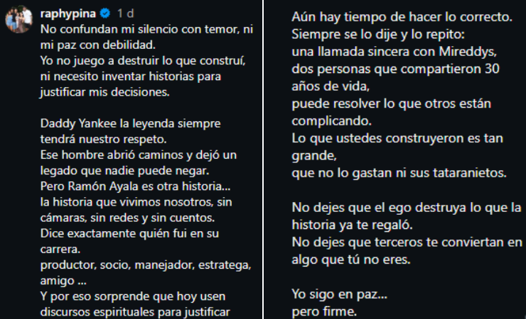 Raphy Pina utilizó sus redes sociales para emitir un comunicado directo y lleno de serenidad.