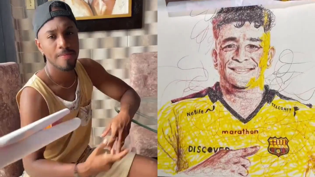 El artista ecuatoriano Byron Mina inmortalizó a Mario Pineida con un retrato hecho a bolígrafo. La obra rinde homenaje al exfutbolista.