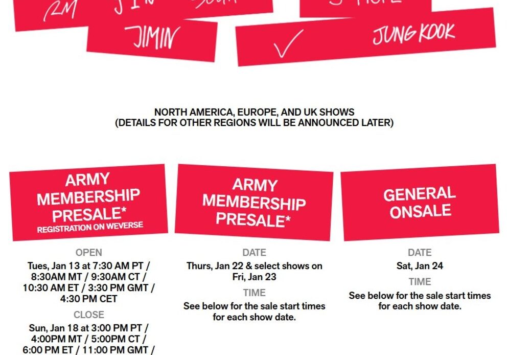 Detalles de la venta anticipada de boletos en Norteamérica y Sudamérica.