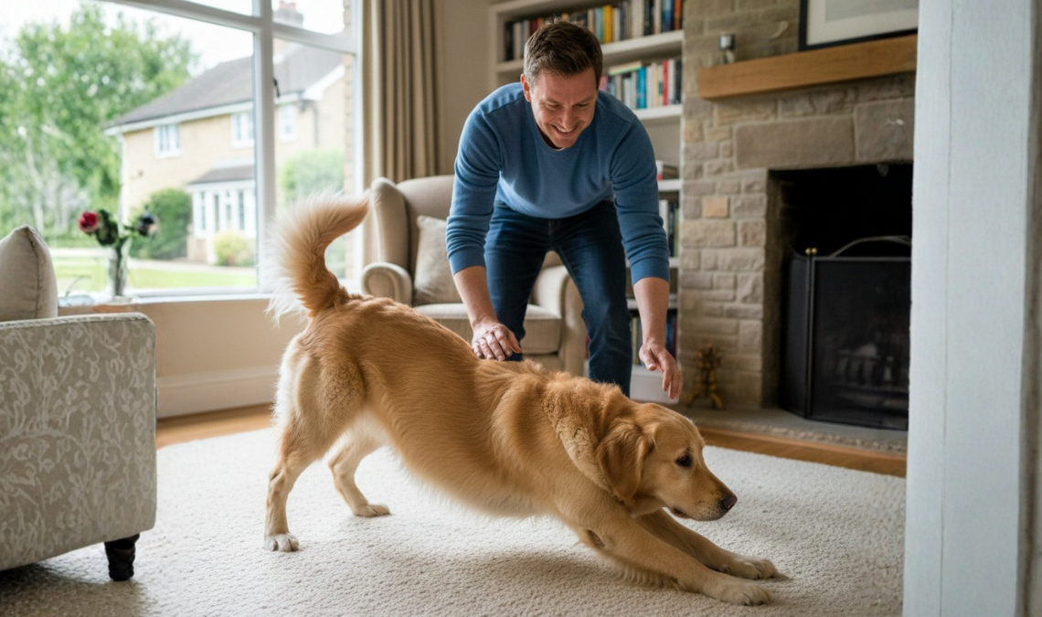 Expertos en comportamiento canino explican qué significa cuando un perro se estira antes de acercarse a saludar a su dueño.