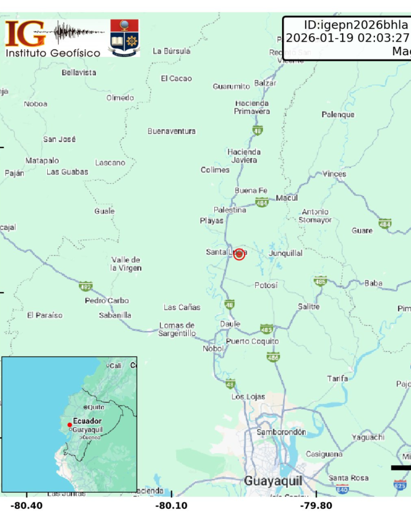 Un sismo de magnitud 3.9MLv se registró este lunes 19 de enero de 2026 a las 02:03.