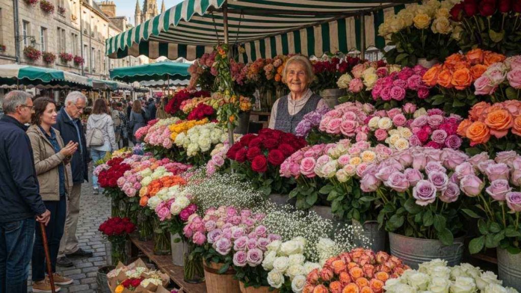 Señora vendiendo rosas.