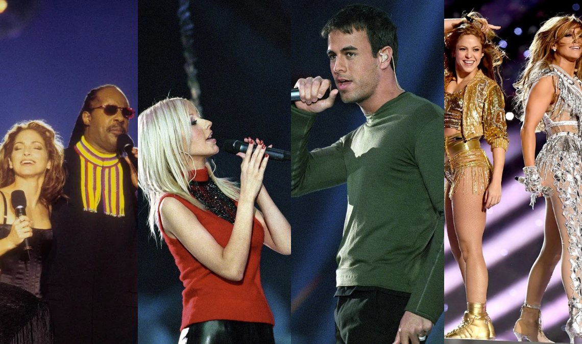 Desde Gloria Estefan hasta Bad Bunny, estos son los artistas latinos que han marcado presencia en el show de medio tiempo del Super Bowl a lo largo de su historia.